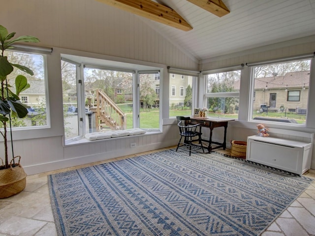517 S Washington St, Wheaton, IL 60187 - sunroom with stone tile floors, vaulted ceiling with beams, and plenty of natural light