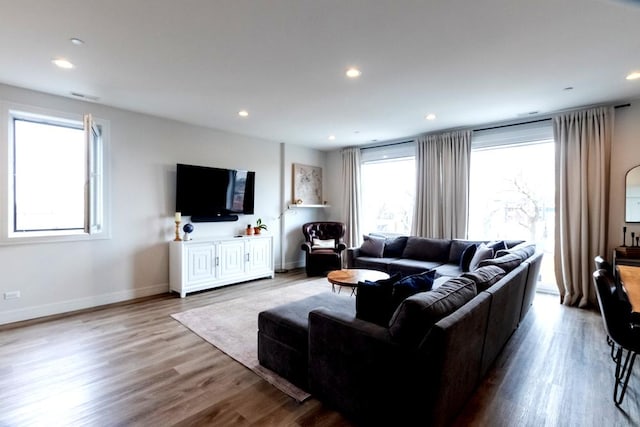 117 S Bell Ave Unit 4S, Chicago, IL 60612 - living room featuring wood finished floors, baseboards, and recessed lighting