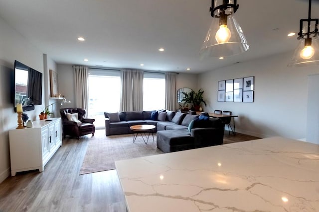 117 S Bell Ave Unit 4S, Chicago, IL 60612 - living room featuring baseboards, recessed lighting, and light wood-type flooring
