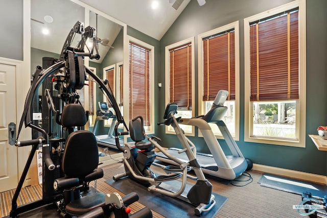 1683 Briarheath Dr, Aurora, IL 60505 - exercise area featuring baseboards and lofted ceiling