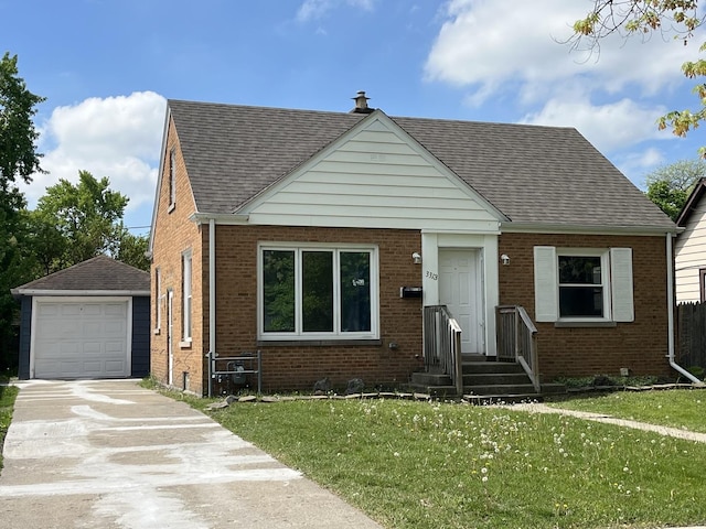 3313 178th St, Lansing, IL 60438 - view of front of property with an outdoor structure, brick siding, driveway, roof with shingles, and a front yard
