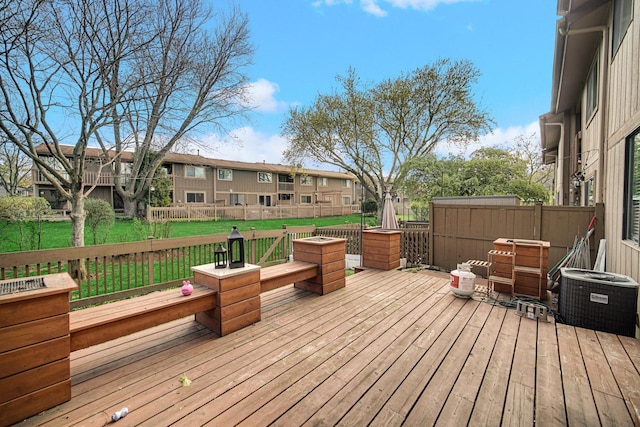 791 Overland Ct, Roselle, IL 60172 - wooden deck with a fenced backyard, a yard, cooling unit, and a residential view