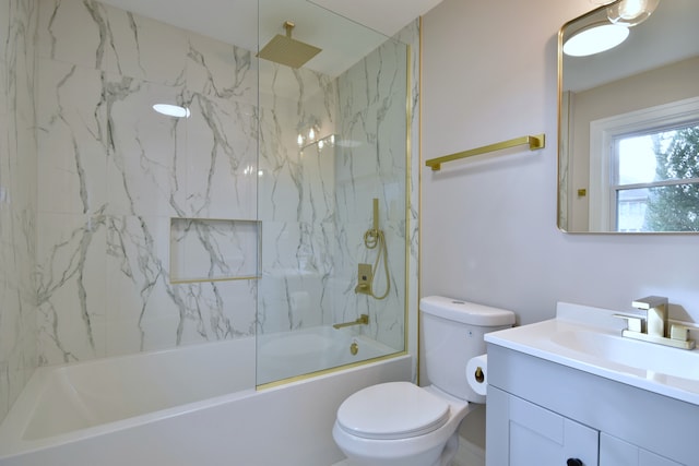 full bathroom with toilet, shower / bath combination, and vanity