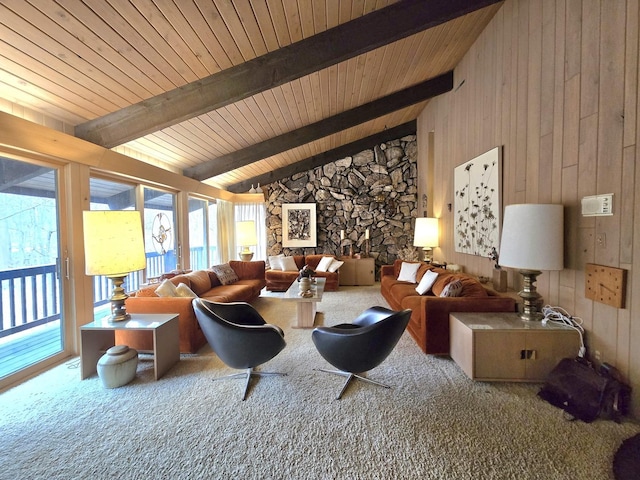 12211 S 93rd Ave, Palos Park, IL 60464 - living area featuring wooden ceiling, carpet, and wood walls