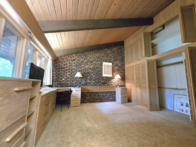 12211 S 93rd Ave, Palos Park, IL 60464 - unfurnished office with brick wall, wood ceiling, and carpet