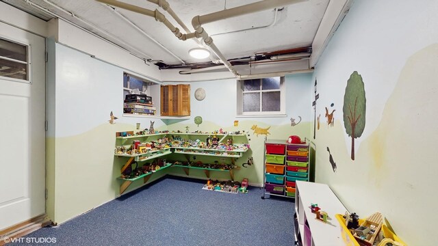 game room with carpet flooring