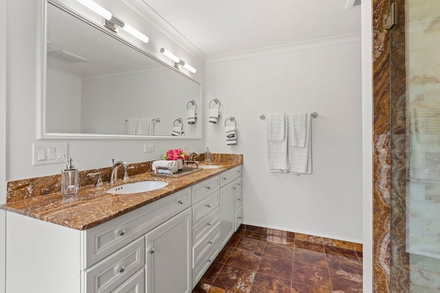 91 Wagner Rd, Northfield, IL 60093 - full bath with baseboards, a sink, double vanity, and crown molding