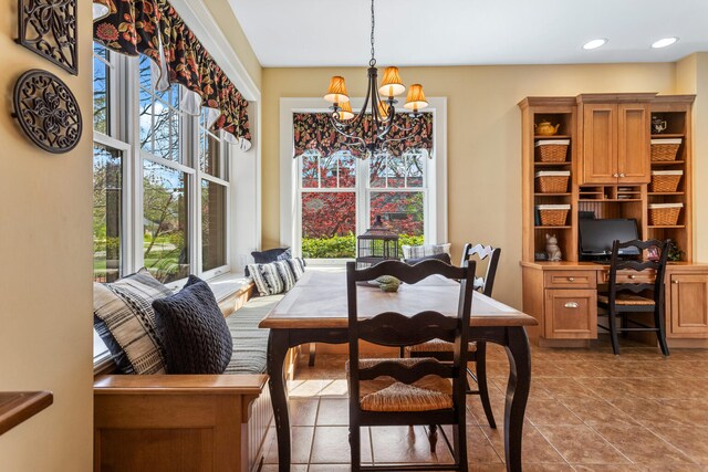 915 W Clark St, Champaign, IL 61821 - dining room with a chandelier, tile patterned floors, recessed lighting, and an office area