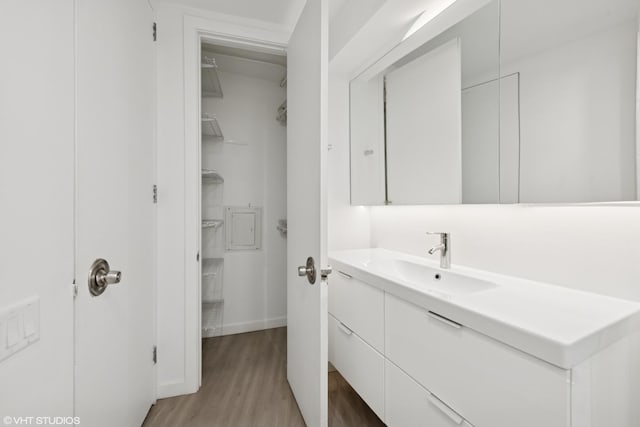 300 N State St Unit 3827, Chicago, IL 60654 - bathroom featuring baseboards, wood finished floors, and vanity