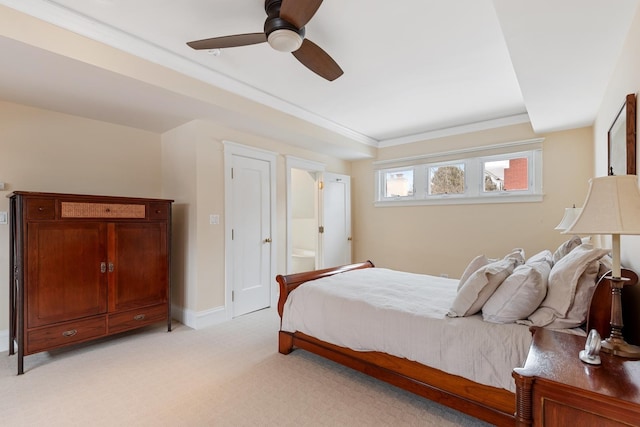 938 Edgemere Ct, Evanston, IL 60202 - bedroom with light carpet, crown molding, a ceiling fan, and baseboards