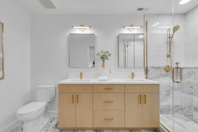 3204 N Kostner Ave Unit 401, Chicago, IL 60641 - full bath with visible vents, toilet, a sink, baseboards, and a stall shower