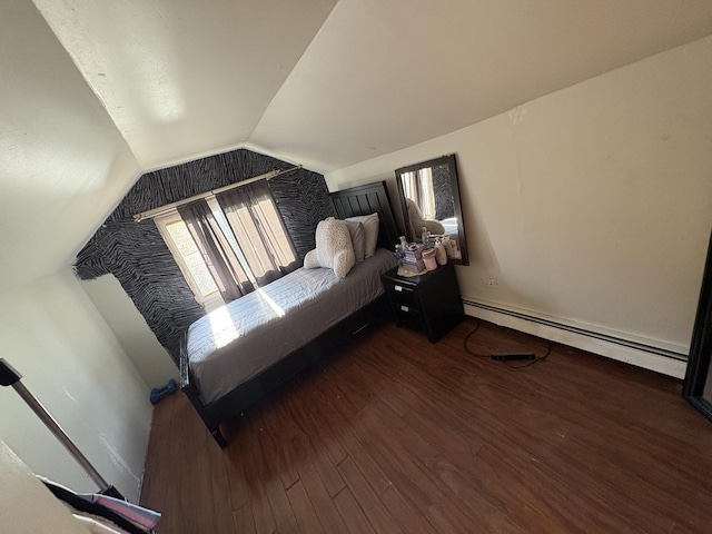 926 S Lathrop Ave, Forest Park, IL 60130 - bedroom with baseboard heating, vaulted ceiling, and wood finished floors