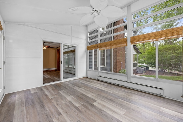 331 E Joliet Hwy, New Lenox, IL 60451 - unfurnished sunroom featuring a ceiling fan, a baseboard radiator, a baseboard heating unit, and lofted ceiling