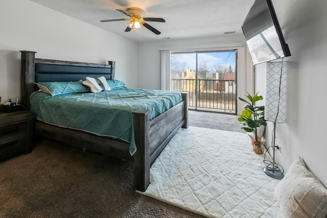 5118 Carol Ln, Gurnee, IL 60031 - bedroom featuring a textured ceiling, carpet, access to exterior, and ceiling fan