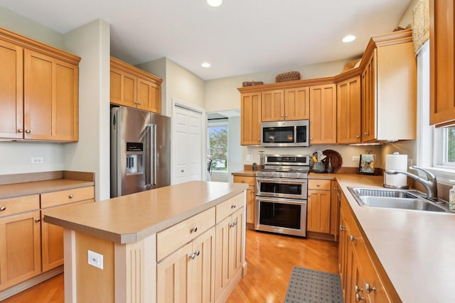 34457 N Bluestem Rd, Round Lake, IL 60073 - kitchen featuring light wood-type flooring, a sink, light countertops, and stainless steel appliances