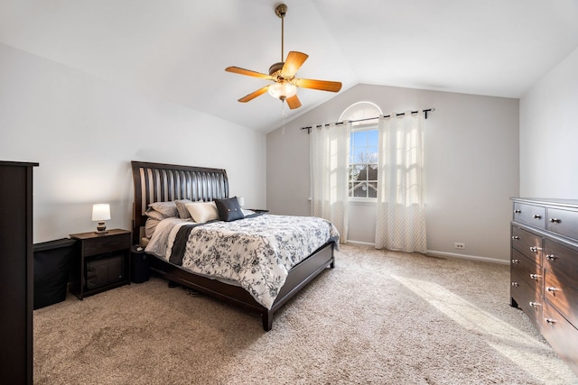 1296 Lake Shore Dr, Carol Stream, IL 60188 - bedroom featuring vaulted ceiling, light colored carpet, and ceiling fan