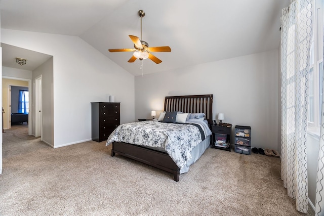 1296 Lake Shore Dr, Carol Stream, IL 60188 - bedroom with vaulted ceiling, light colored carpet, and a ceiling fan