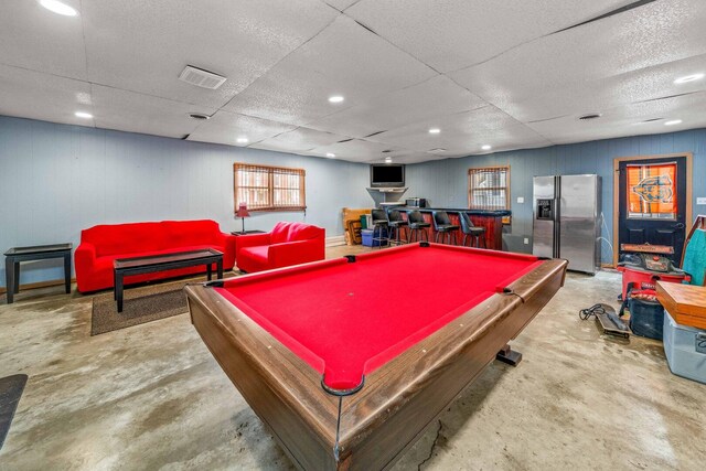 2523 Woods St, West Brooklyn, IL 61378 - recreation room with unfinished concrete floors, billiards, a bar, and visible vents