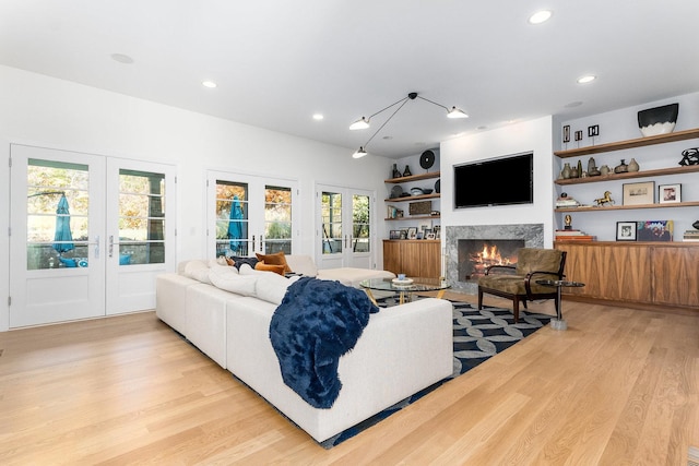806 Randall Ave, Downers Grove, IL 60515 - living room with light wood-type flooring, french doors, recessed lighting, and a high end fireplace