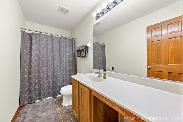 full bath featuring tile patterned flooring, toilet, vanity, and visible vents