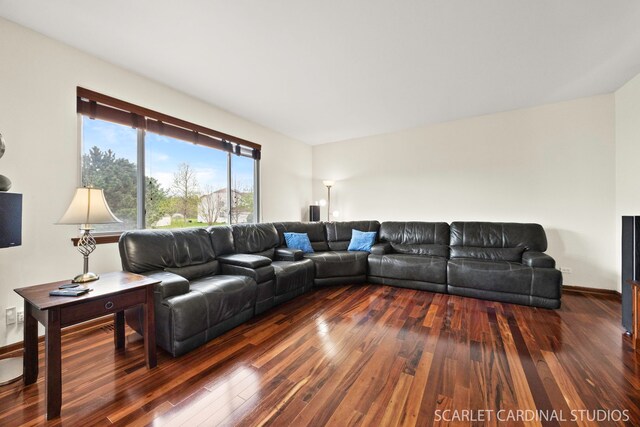 living room with dark wood-type flooring