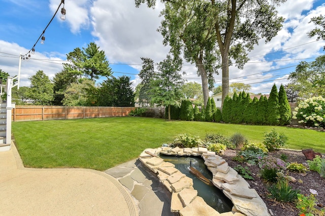 view of yard with a patio and a fenced backyard