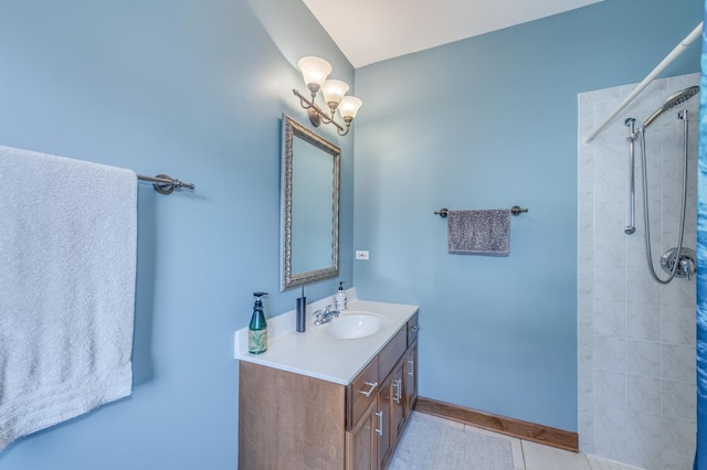 3908 Royal Portrush Dr, Naperville, IL 60564 - full bath with vanity, a tile shower, and tile patterned flooring