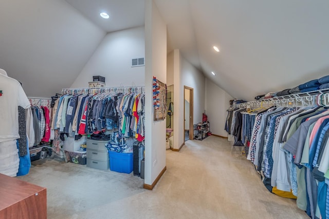 3908 Royal Portrush Dr, Naperville, IL 60564 - walk in closet featuring vaulted ceiling and carpet