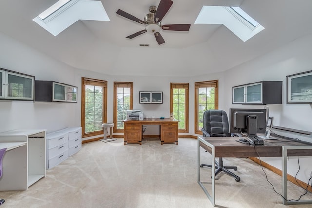 3908 Royal Portrush Dr, Naperville, IL 60564 - office featuring a skylight, a ceiling fan, and light colored carpet