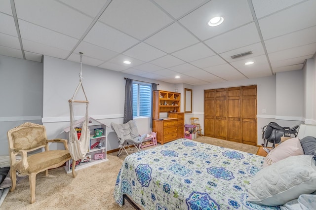 3908 Royal Portrush Dr, Naperville, IL 60564 - bedroom with carpet flooring, a closet, a paneled ceiling, and recessed lighting