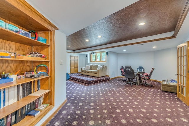 3908 Royal Portrush Dr, Naperville, IL 60564 - playroom featuring baseboards, carpet floors, recessed lighting, and french doors