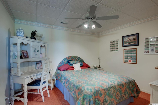 5620 Ridgeline Dr, Quincy, IL 62305 - bedroom featuring carpet floors, ceiling fan, and a drop ceiling