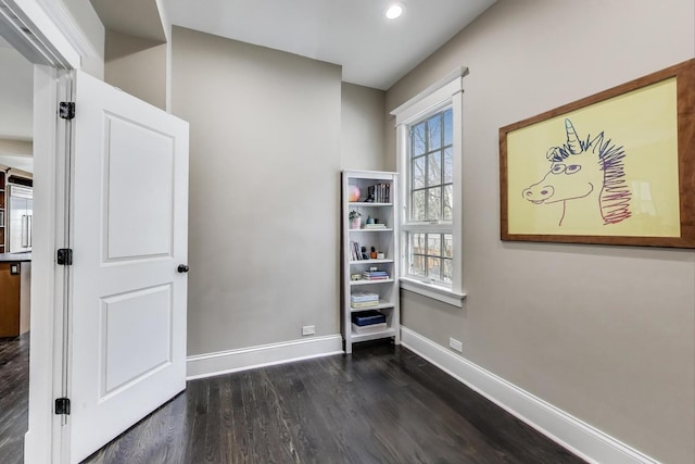 2642 N Drake Ave, Chicago, IL 60647 - spare room with baseboards, dark wood-style floors, and recessed lighting