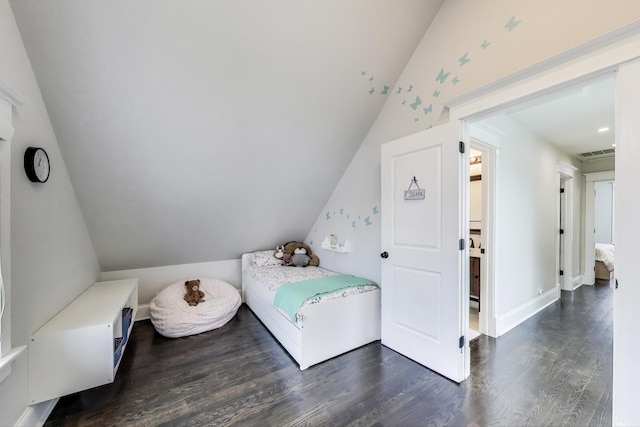 2642 N Drake Ave, Chicago, IL 60647 - bedroom with lofted ceiling, visible vents, baseboards, and wood finished floors