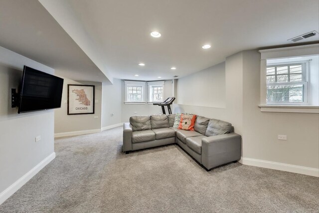 2642 N Drake Ave, Chicago, IL 60647 - living area with recessed lighting, carpet floors, visible vents, and baseboards