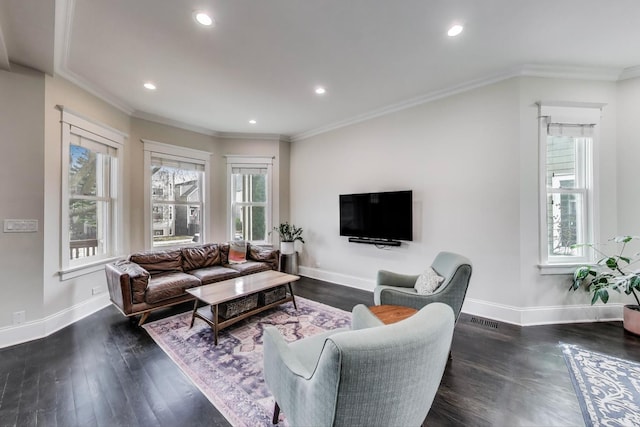 2642 N Drake Ave, Chicago, IL 60647 - living area with dark wood-type flooring, visible vents, baseboards, and recessed lighting