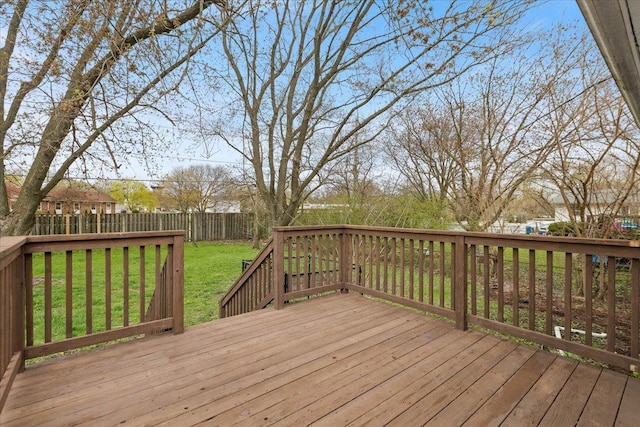 deck featuring a lawn and a fenced backyard
