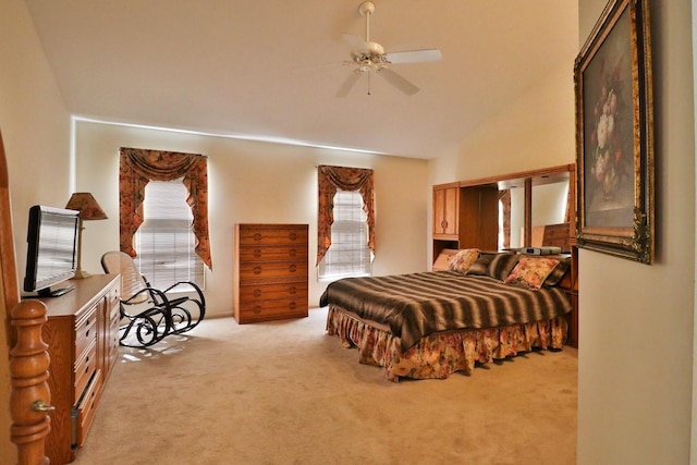 406 Woodcroft Ln, Schaumburg, IL 60173 - bedroom featuring lofted ceiling, light colored carpet, and ceiling fan