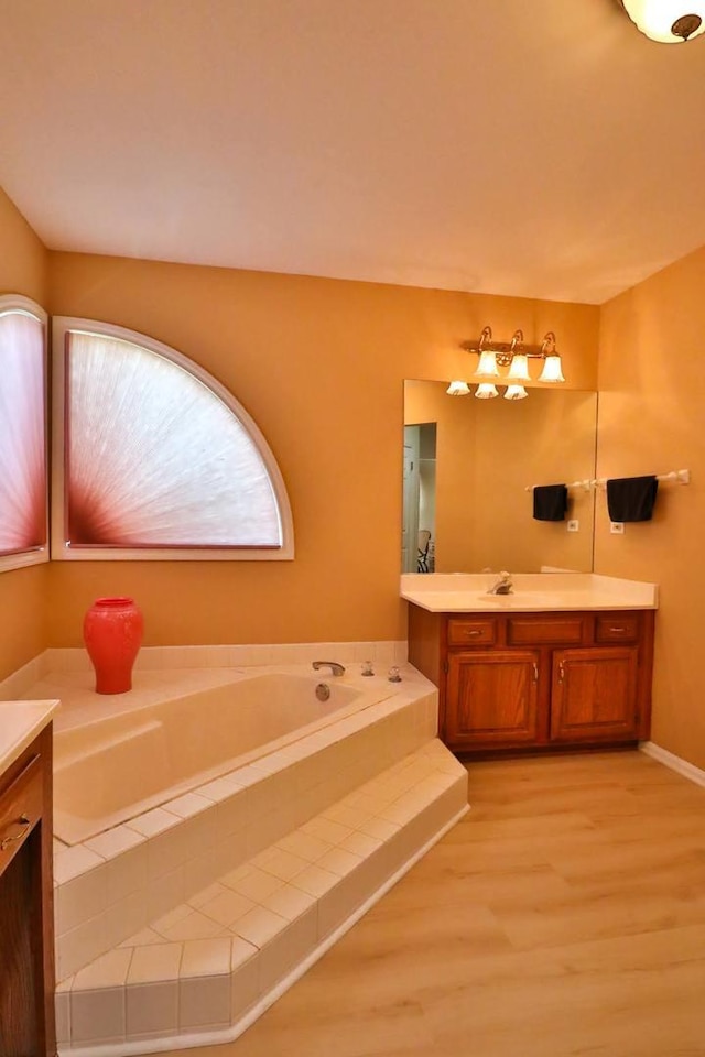 406 Woodcroft Ln, Schaumburg, IL 60173 - full bathroom featuring wood finished floors, a garden tub, and vanity