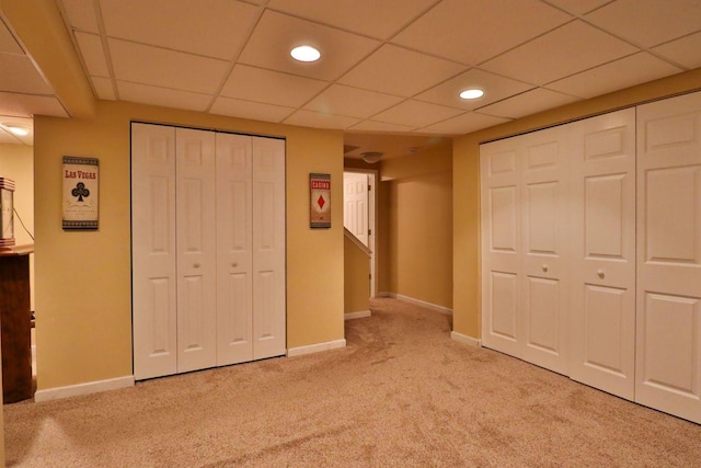 406 Woodcroft Ln, Schaumburg, IL 60173 - unfurnished bedroom featuring baseboards, a paneled ceiling, carpet flooring, and recessed lighting