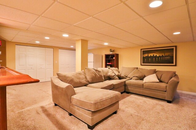 406 Woodcroft Ln, Schaumburg, IL 60173 - living room with baseboards, a paneled ceiling, carpet flooring, and recessed lighting
