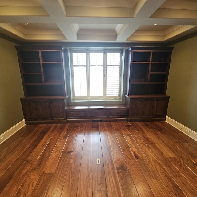 9065 Edinburgh Ct, Lakewood, IL 60014 - empty room with beamed ceiling, coffered ceiling, and dark wood-style flooring