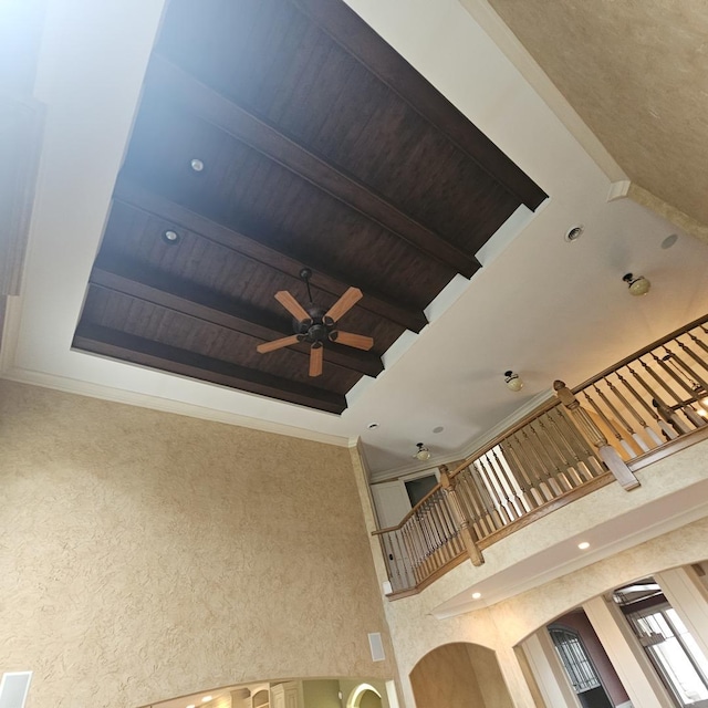 9065 Edinburgh Ct, Lakewood, IL 60014 - interior details with ceiling fan and beam ceiling