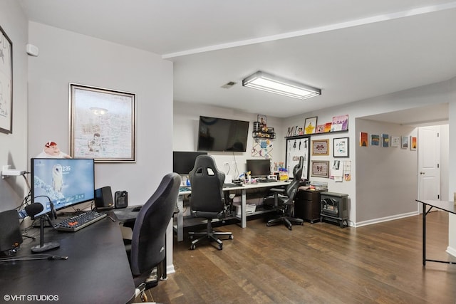 office area featuring dark wood finished floors