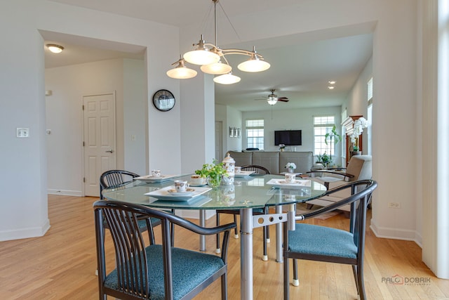 1330 Horizon Trl, Wheeling, IL 60090 - dining room featuring baseboards, ceiling fan, and light wood finished floors