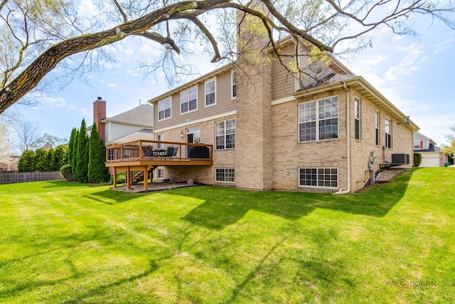 1330 Horizon Trl, Wheeling, IL 60090 - back of property with a chimney, fence, a yard, and a deck