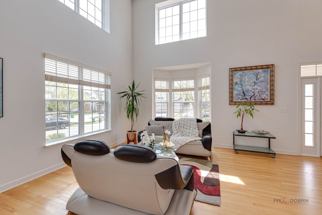 1330 Horizon Trl, Wheeling, IL 60090 - living room with baseboards, a wealth of natural light, wood finished floors, and a towering ceiling