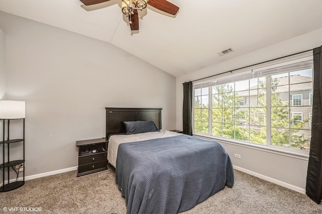 3095 Courtland St Unit 0, Woodstock, IL 60098 - carpeted bedroom featuring baseboards, ceiling fan, vaulted ceiling, and visible vents