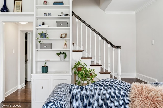 1404 Lincoln St, Evanston, IL 60201 - stairway featuring wood finished floors, baseboards, and ornamental molding