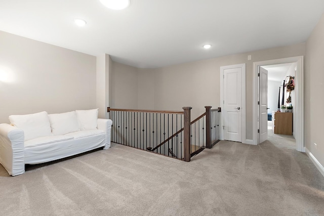 9356 Parkwood Ln, Tinley Park, IL 60487 - living area with an upstairs landing, carpet floors, baseboards, and recessed lighting